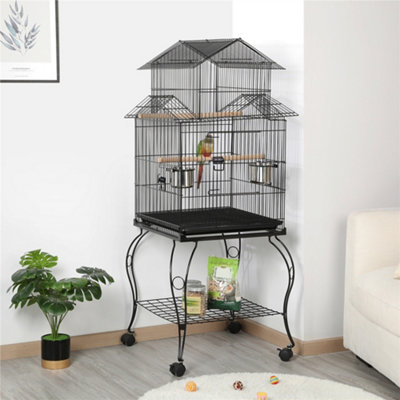 Yaheetech Black Triple Roof Rolling Bird Cage Metal Parrot Cage With Detachable Stand