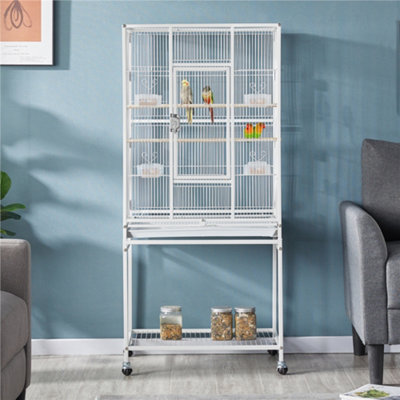 Yaheetech White Mobile Metal Bird Cage W/ Detachable Stand Large from B&Q