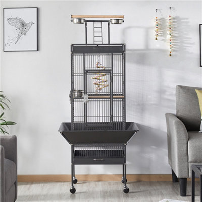 Yaheetech Black Metal Bird Cage With Playtop And Casters from B&Q