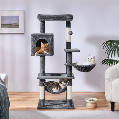 B&Q -  Dark Grey 130.5Cm Multilevel Cat Tree Plush Cat Tower Medium
