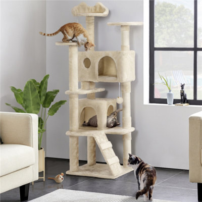 Yaheetech Beige 158Cm Multilevel Cat Tree Plush Cat Tower Medium from B&Q