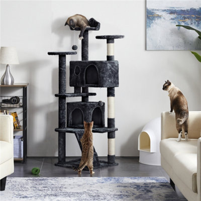 Yaheetech Black 158Cm Multilevel Cat Tree Plush Cat Tower Medium from B&Q