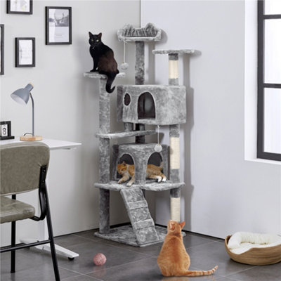 Yaheetech Light/Grey 158Cm Multilevel Cat Tree Plush Cat Tower Medium