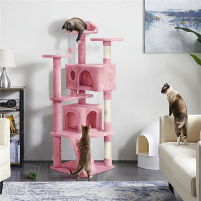 Yaheetech Pink 158Cm Multilevel Cat Tree Plush Cat Tower Medium from B&Q