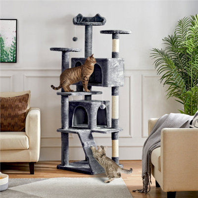 Yaheetech Dark Grey 178Cm Multilevel Cat Tree Indoor Plush Cat Tower from B&Q