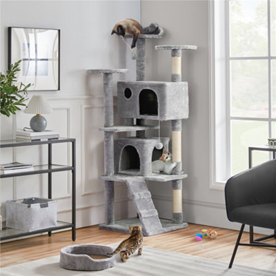 Yaheetech Light Grey 178Cm Multilevel Cat Tree Indoor Plush Cat Tower from B&Q