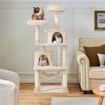 Yaheetech Beige 158Cm Multi Level Cat Tree Large Cat Tower W/condo And Hammock from B&Q