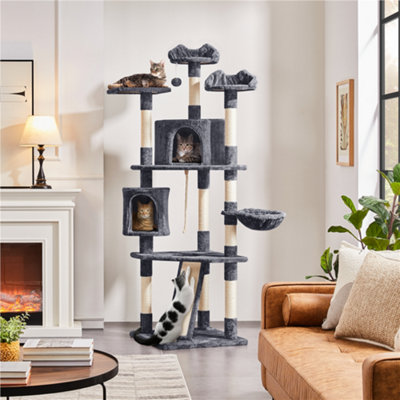 Yaheetech Dark Grey 200Cm Multilevel Cat Tree Plush Cat Tower from B&Q
