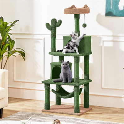 Yaheetech Green/brown 158.5Cm Multi Level Cat Tree Large Cat Tower W/condo And Hammock from B&Q