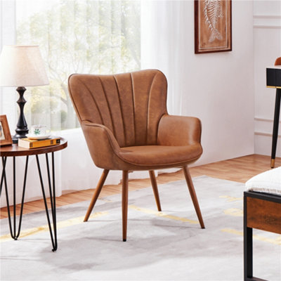 Yaheetech Retro Brown Upholstered Curved Back Faux Leather Accent Chair from B&Q