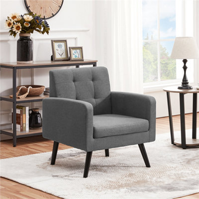 Yaheetech Dark/Grey Fabric Armchair Tufted Accent Chair With Rubber Wooden Leg