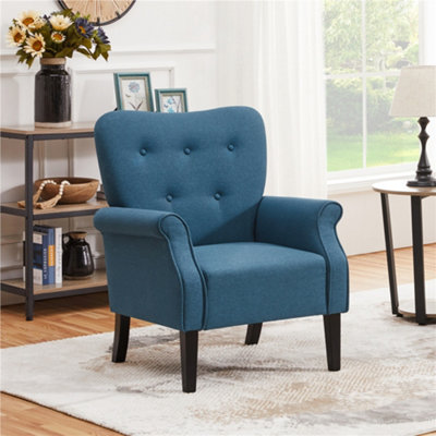 Yaheetech Navy Blue Upholstered Roll Arm Accent Chair Polyester Fabrics Single Sofa from B&Q