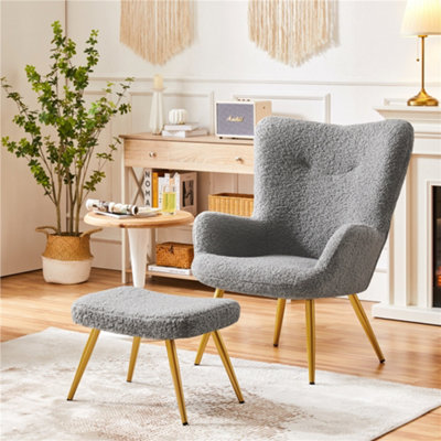 Yaheetech Dark Grey Fabric Accent Armchair And Ottoman Set from B&Q