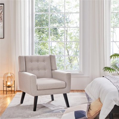 Yaheetech Beige Button Tufted Accent Chair With Solid Wood Legs