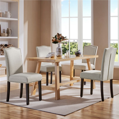 Yaheetech Set Of 2 Beige Modern Fabric Upholstered Dining Chairs With Nailhead Trim from B&Q