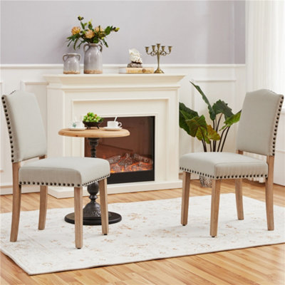 Yaheetech 2Pcs Beige Upholstered Dining Chairs With Nailhead Trim from B&Q