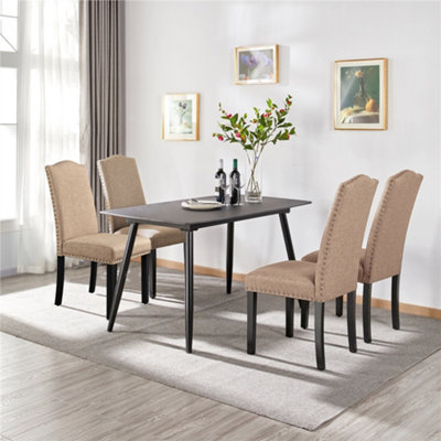 Yaheetech Set Of 2 Khaki Classic Fabric Upholstered Dining Chair With Nailhead Trim from B&Q