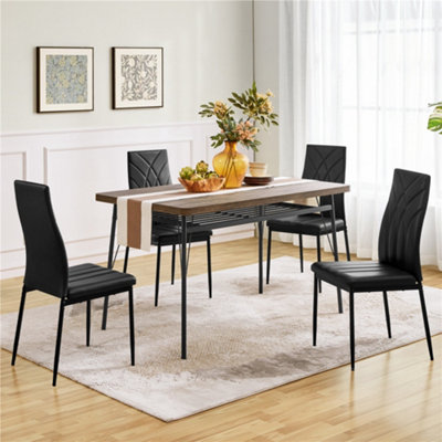 Yaheetech 4Pcs Black Upholstered Faux Leather Dining Chairs With Petal Accented High Backrest