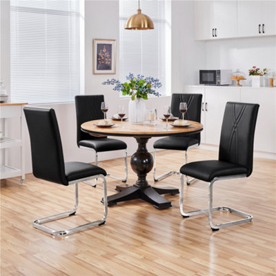 B&Q -  2Pcs Black Faux Leather Dining Chairs With Metal Legs
