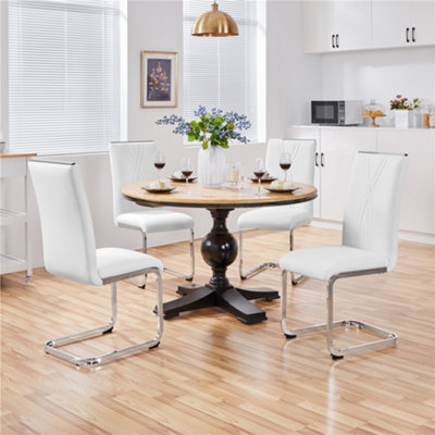 B&Q -  2Pcs White Faux Leather Dining Chairs With Metal Legs