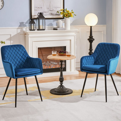 Yaheetech 2Pcs Blue Velvet Fabric Tufted Dining Chairs With Armrest from B&Q
