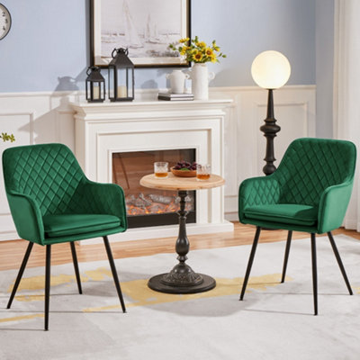 Yaheetech 2Pcs Green Velvet Fabric Tufted Dining Chairs With Armrest from B&Q