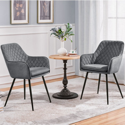 Yaheetech 2Pcs Light Grey Velvet Fabric Tufted Dining Chairs With Armrest from B&Q