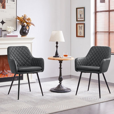 Yaheetech 2Pcs Dark Grey Pu Leather Tufted Dining Chairs With Armrest from B&Q