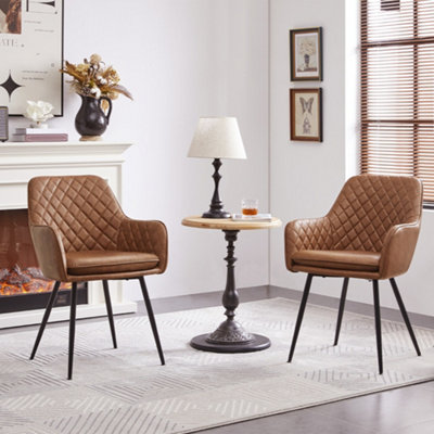 Yaheetech 2Pcs Retro Brown Pu Leather Tufted Dining Chairs With Armrest from B&Q