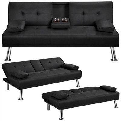 Yaheetech Black Fabric Upholstered Convertible Futon Sofa Bed For Small Space
