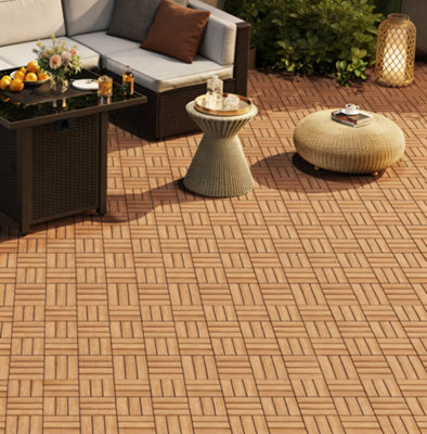 Yaheetech Pack Of 27 Interlocking Deck Tiles Waterproof Acacia Wood Flooring Tiles 30Cm X 30Cm from B&Q