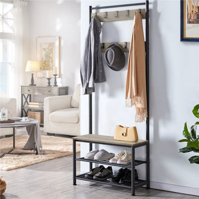 Yaheetech Grey Metal Hall Tree With 2 Shoe Shelves