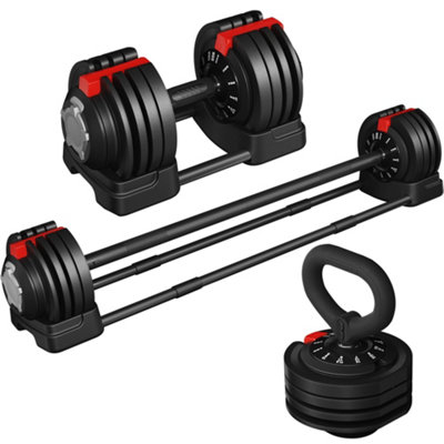 Yaheetech 3-In-1 24Kg Quick-Adjust Dumbbell Weight Set With Anti Slip Handle from B&Q