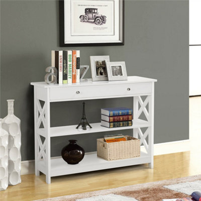 Yaheetech White Modern Console Table With 2 Open Shelves from B&Q