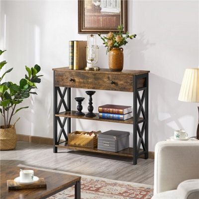 Yaheetech Rustic Brown Vintage Console Table With 1 Drawer And 2 Shelves from B&Q