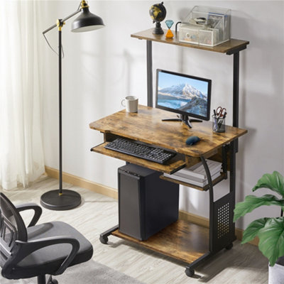 Yaheetech Rustic Brown 3 Tiers Computer Desk With Printer Shelf from B&Q