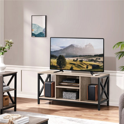 Yaheetech Grey 106 Cm Wide Tv Stand With Storage Shelves And Cable Management from B&Q