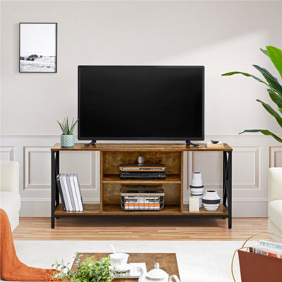 Yaheetech Rustic Brown 106 Cm Wide Tv Stand With Storage Shelves And Cable Management from B&Q