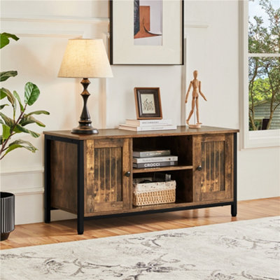 Yaheetech Rustic Brown Farmhouse Tv Cabinet With 2 Doors And Cable Management from B&Q