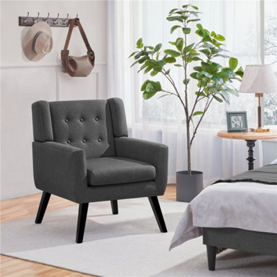 Yaheetech Dark/Grey Button Tufted Accent Chair With Solid Wood Legs Small
