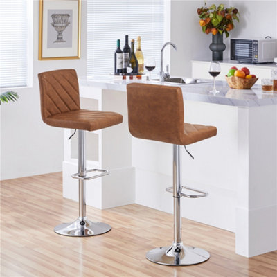 Yaheetech Retro Brown Set Of 2 Pu Leather Dining Chairs With Backrest