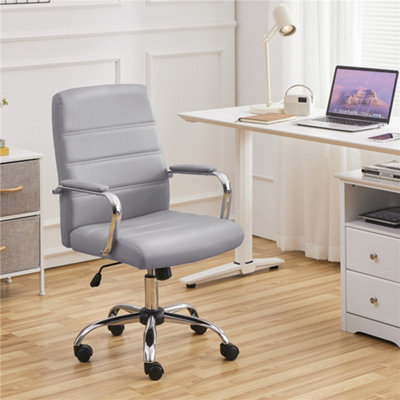 Yaheetech Height Adjustable Pu Leather Office Chair With ArmrestsLight Grey from B&Q