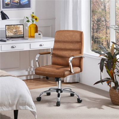 Yaheetech Height Adjustable Pu Leather Office Chair With ArmrestsRetro Brown from B&Q