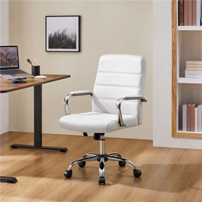 Yaheetech Height Adjustable Pu Leather Office Chair With ArmrestsWhite from B&Q