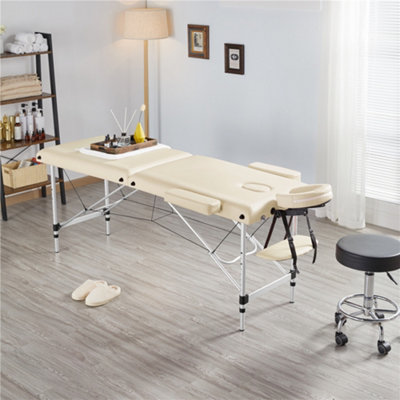 Yaheetech Folding Massage Salon Bed With Adjustable Headrest Cream from B&Q