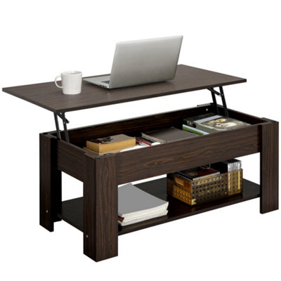 Yaheetech Lift Top Coffee Table With Hidden Compartment And Open Shelf Espresso