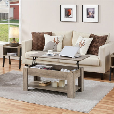 Yaheetech Lift Top Coffee Table With Hidden Compartment And Open Shelf Grey from B&Q