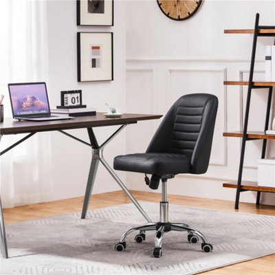 Yaheetech Armless Adjustable Desk Chair With Rolling WheelsBlack / Faux Leather from B&Q