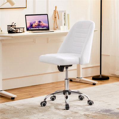 Yaheetech Armless Adjustable Desk Chair With Rolling WheelsWhite / Faux Leather from B&Q