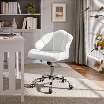 Yaheetech Velvet Adjustable Desk Chair With Tufted Shell-Shaped Backrest And Rolling WheelsWhite from B&Q